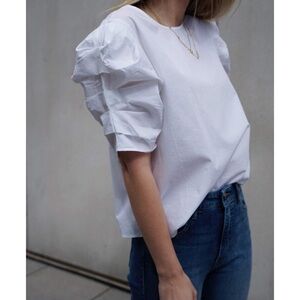 NWT The Drop Women's White‎ Crew Neck Pleated Sleeve T-Shirt by Kayleigh XL